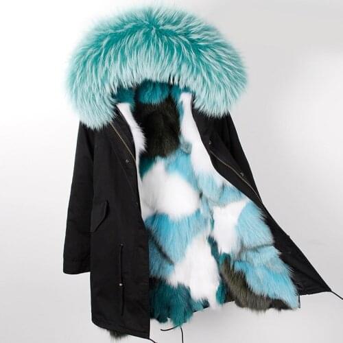 Winter jacket brand style black Large raccoon fur collar coat parkas outwear long detachable fox fur lining Hooded