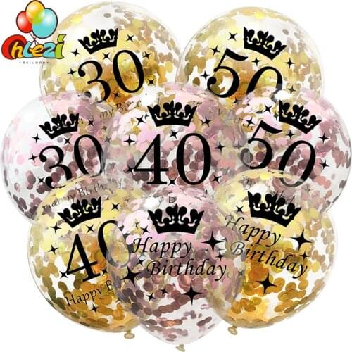 5pcs Birthday paillette Latex Balloon 18 21 30 40 50 60 year Anniversary Rose Gold Silver Confetti Party Decor Adult Helium ball