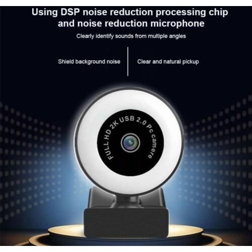 2K Autofocus Desktop Camera 1080p Camera Fill Light Driver-Free Conference Live Webcam USB2.0 PC Computer Camera With LED Light