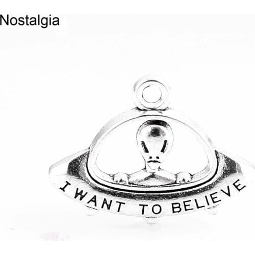 Nostalgia 10Pcs Alien Charm I Want To Believe UFO Pendant Faith Jewlery Making 31*23MM