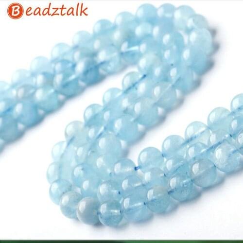 New Bead Natural Aquamarines Stone Beads Smooth Round 6 mm-11 mm Blue Crystal Really Crystal Not Glass No Dyed Color