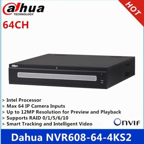 Original Dahua NVR608-64-4KS2 64 Channel Ultra 4K H.265 Network Video Recorder max support 12MP Resolution DH-NVR608-64-4KS2