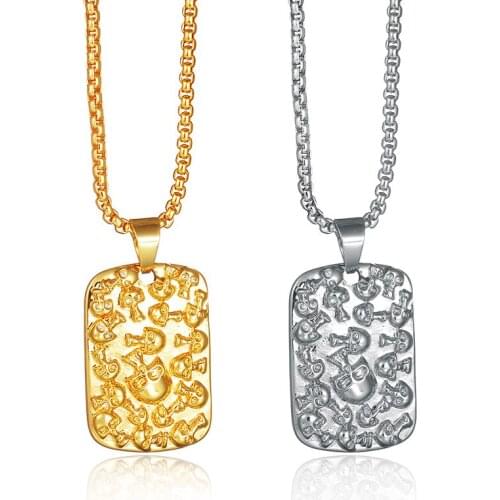 Gold Silver Color Skull Dog Tag Pendant Necklace for Man Woman Military Card Long Necklaces For Men Collar Fashion Cool Jewelry