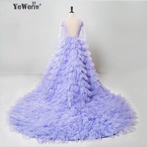 YEWEN Design 2020 Long Tail Backless Sleeves Luxury Ruffles Big Wedding Dress Vernassa For Photosession Mariage Bridal Gowns