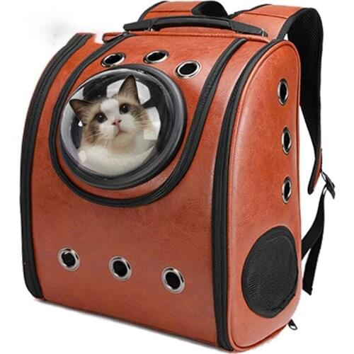 Portable Pet Carrier Bags Breathable Outdoor Travel Capsule Bag PU Leather Double Shoulder Backpack For Cats Puppys Pet Supplies