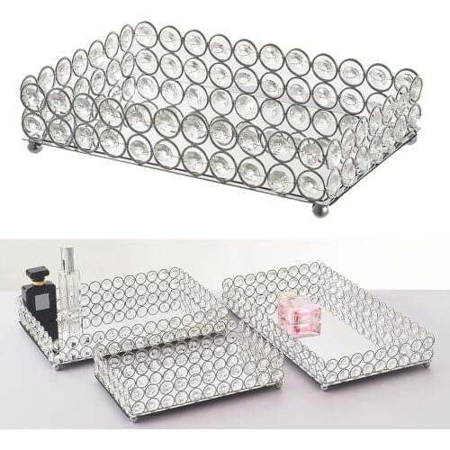 Crystal Makeup Organizer Mirrored Crystal Vanity Tray Decorative for Perfum, Jewelry Makeup Bathroom Organizer