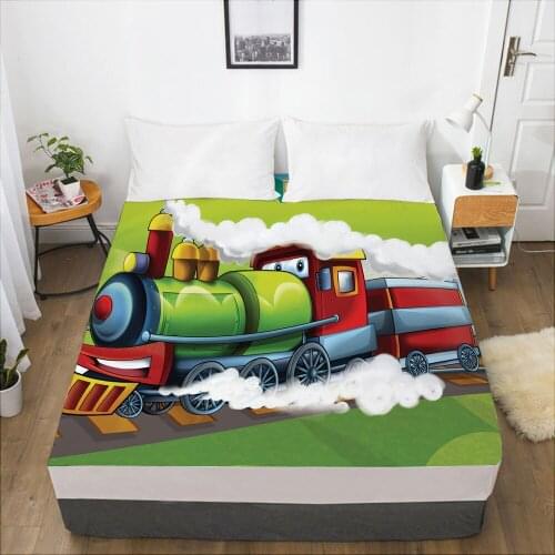 Cartoon Childrens Elastic fitted sheet bed sheet With An Elastic Band 160x200 Mattress Cover Bed cover for kids baby Car train