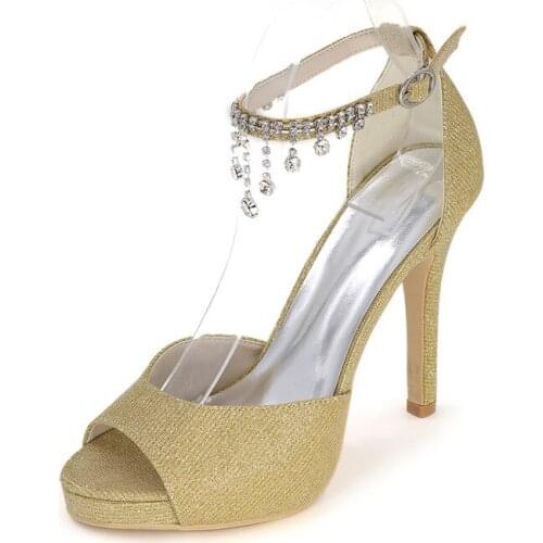 High Heels Platform Wedding Sandals Shoes Women Open Toe Ankle Buckle Strap Crystals Formal Party Summer Ladies Sandals