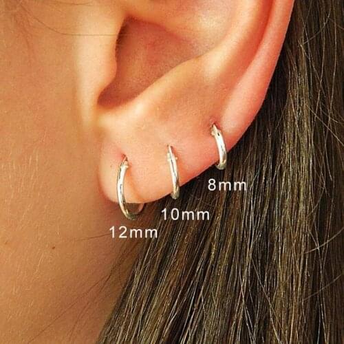 925 sterling Silver Trendy Vintage Hoop Sleeper Earrings Cartilage Nose Lip Small Endless Hoop Earring