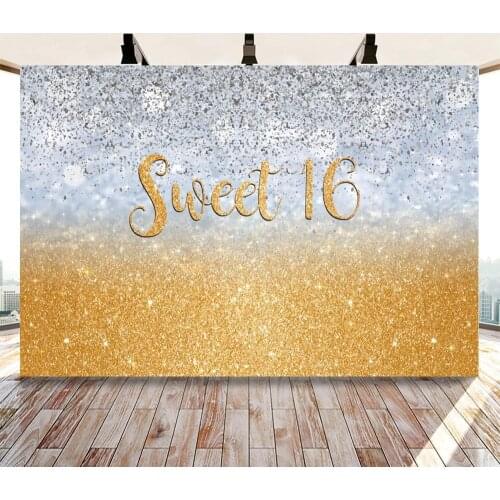 Girls Sweet 16 Birthday Party Backdrop Decoration Gliiter Silver Gold Baby Pink Dreamy Birthday Photo Background Photography