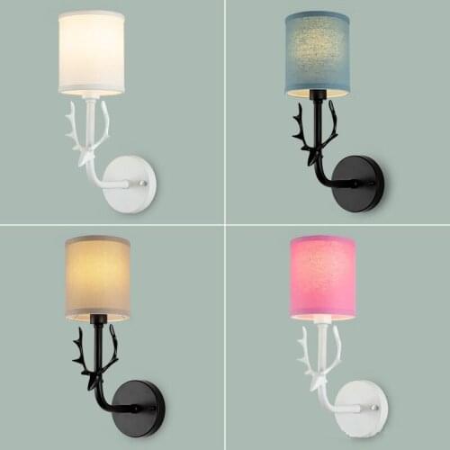 Modern Creative LED Wall Lamp Deer Head Fabric Lampshade Living Room Bedroom Bedside Home Decoration Lamp Background Lighting