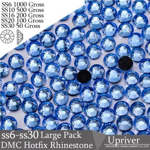 Upriver Wholesale Large Pack Bulk Packing Bright Glass Iron On SS6 SS10 SS16 SS20 SS30 Light Sapphire Hotfix Rhinestones