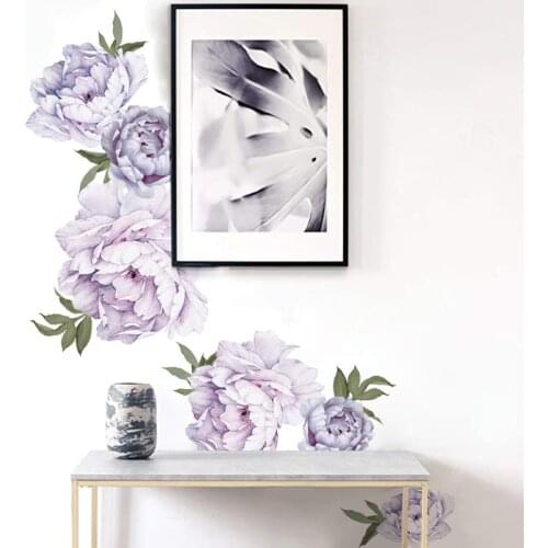 New Style Purple Peony Wall Stickers Bedroom Living Room Decoration Mural Home Decor Decals Removable Flowers Stickers Wallpaper