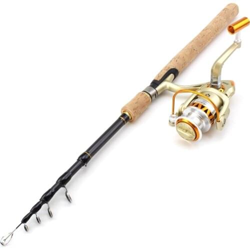 1.8m 2.1m 2.4m 2.7m wooden handle Lure rod Carbon Telescopic Fishing Rod Portable Spinning Rod and Reels Multifunction set