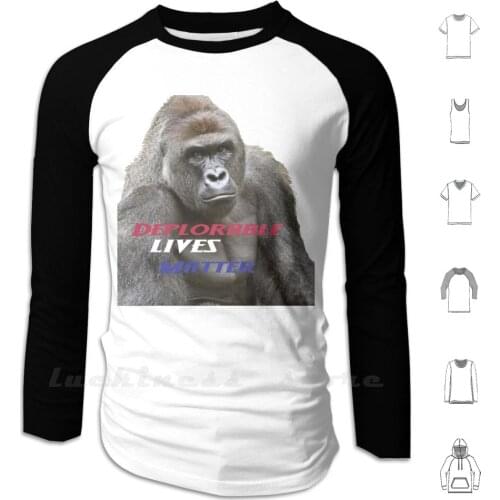 Deplorable Harambe : ) Hoodie Long Sleeve Deplorable Harambe Hillary Usa Clinton Meme Trending Spice Gorilla Rip Peace