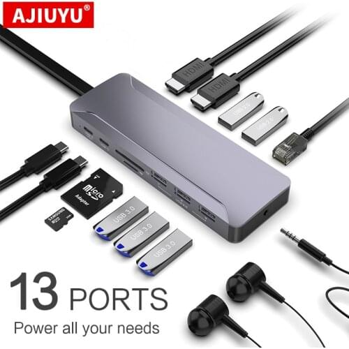 USB C HUB to Multi USB 3.0 Dual HDMI Card Reader Adapter Dock Port For MacBook Pro Air Accessories Dual Type C Docking Station