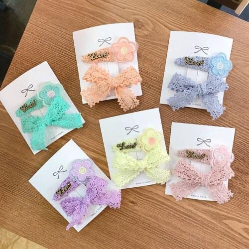 2/4pcs/set Girls Hairpins Boutique Lace Hair Clips Embroidery Flowers Bows Barrettes Fashion Kids Hair Accessories