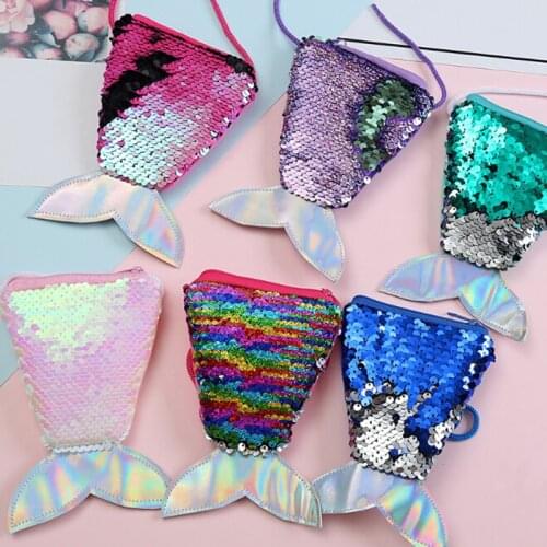 Women Fish Tail Sequins Coin Purses Girls Small Crossbody Bag Money Change Card Keys Holder Wallet Pouch Summer Storage Bag
