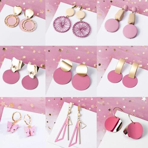 POXAM New Korean Statement Earrings for women Pink Sweet Arcylic Geometric Dangle Drop Gold Earings Brincos 2020 Fashion Jewelry