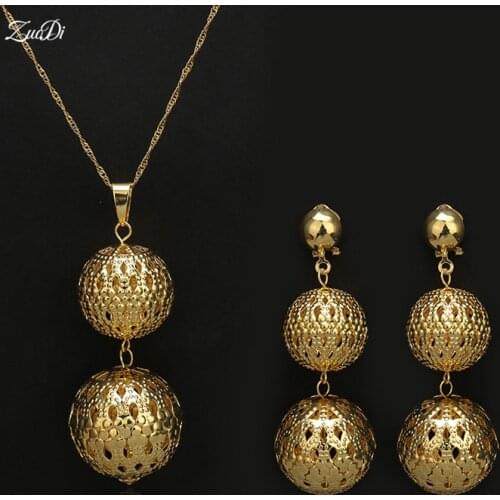 ZuoDi Dubai Jewelry Womens Jewelry Sets Necklace Earrings Pendant Gold Color Alloy Zircon Round Zircon For Party