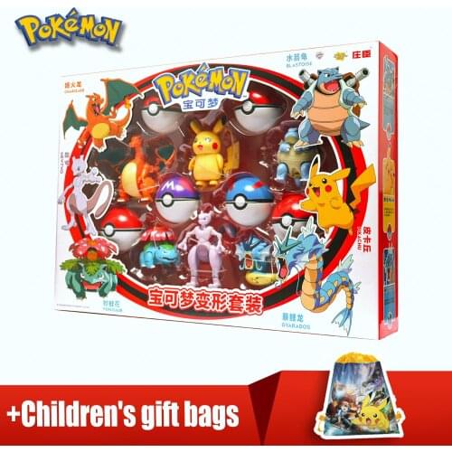 6 PCS Transformable Pokemon Balls Pokemon Action Figure Toys Genuine Pikachu Anime Figure Children Toys Pokemon