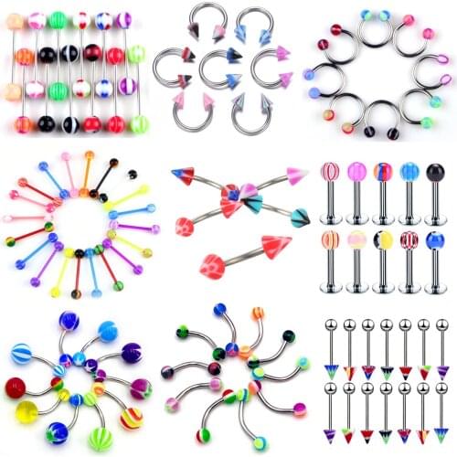 10Pcs/Lot Mixed Acrylic Nose Rings Studs Navel Eyebrow Lip Tongue Ring Belly Piercing Barbell Body Jewelry Gifts