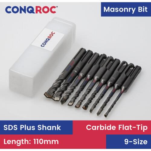 9 Pieces 110mm SDS Plus Drill Bits Set YG8 Carbide Flat Tip Drill Bits Kit 4mm 5mm 5.5mm 6mm 6.5mm 7mm 8mm 10mm 12mm