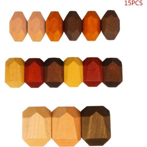 15 Pcs Children Wooden Colored Stone Stacking Game Building Block Kids Toys Gift
