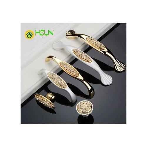 2Pcs Chest door diamond handle Europe ambry shoe ark drawer handle crystal sets diamond circle single hole handle