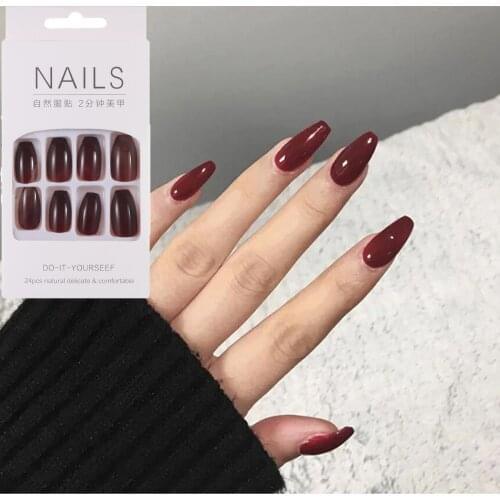 24Pcs/Box Fashion French Ballerina Fake Detachable Full Cover Coffin False Nails Press on Nail Tips DIY Manicure Tool Hot Sale