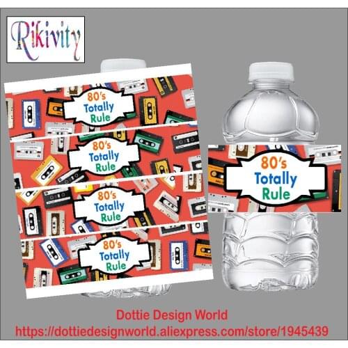 Rikivity 20pcs Cassette Tape 80s Retro Water Bottle Wine Beer Labels Candy Bar Wrapper Stickers Birthday Party Decoration Favors