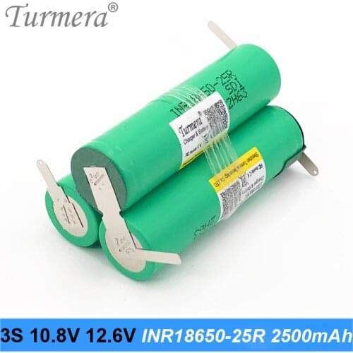 3S 10.8V 12.6V 18650 Lithium Battery 2500mAh 20A High Discharge for Air Drone and Electric Drill Screwdriver Battery Use Turmera