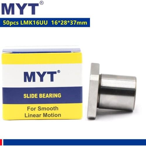 50pcs MYT high precision LMK16UU 16x28x37 mm Square Flange Linear Bushing Ball Bearing For 16mm CNC Router 3D printer parts