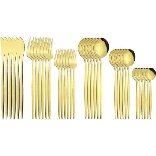 6Set/36Pcs Gold Dinnerware Cutlery Set Knives Dessert Forks Tea Spoons Tableware Flatware Stainless Steel Kitchen Silverware Set
