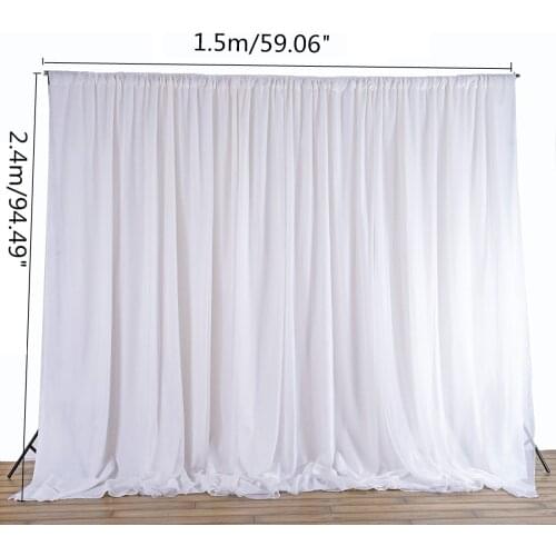 White Wedding Sheer Silk Drapes Panels Hanging Curtains Photo Events Party Backdrop Background Decoration Accessories 2.4x1.5M