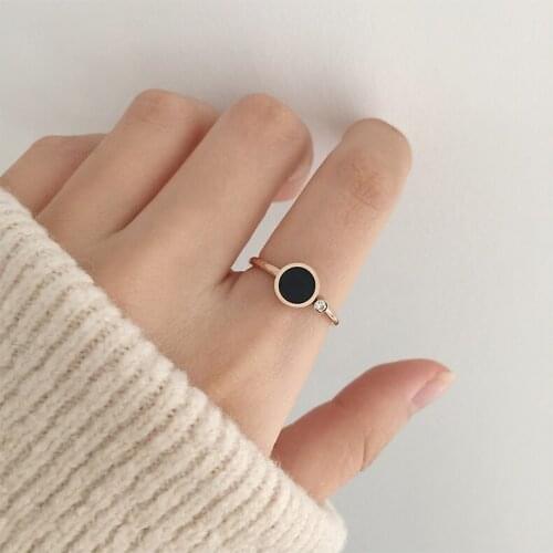Black Disc Ring Cubic Zirconia ring fashion girls titanium steel rose gold hot selling ring