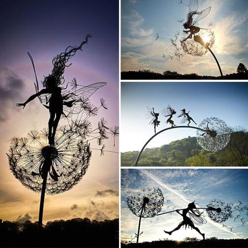 Garden Fairy Decoration Stake Fairy Metal Art Elf Silhouette Ornament Outdoor Fairies Pixies Figurine Home Yard Lawn Art Decor