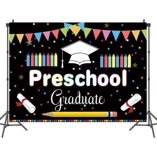 Preschool Graduate Class Student Party Backdrop Pencil Colorful Dots Banner Poster Photo Backgrounds