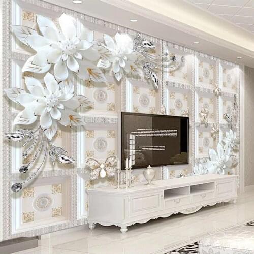 Custom Mural Wallpaper 3D Relief Jewelry Flower Wall Painting Living Room TV Bedroom Luxury Decor Self-Adhesive Waterproof Mural