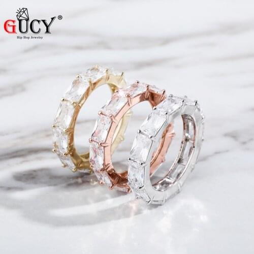 GUCY Fashion 1 Row CZ Ring Full Bling Iced Out Wedding Zircon Luxury Engagement Jewelry Gift