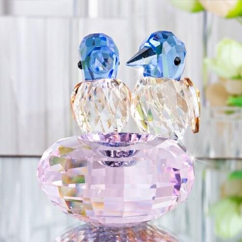 H&D Crystal Cut Birds of Happiness Figurines Souvenir Collectible Wedding Birthday Gift Birdbath Ring Holder Ornament Home Decor