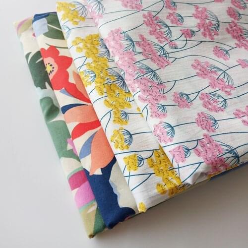 HLQON cotton sateen Japanese style flower printed fabric for sewing women clothing upholstery tissue wedding dress patchwork DIY