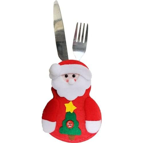 Cutlery Bag Tableware Pockets Forks Cover Snowman Santa Claus Elk Christmas Party Decoration for Children Dinnerware Sets TB
