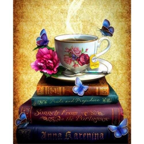 Book diamond painting flower cup full round rhinestone embroidery picture mosaic poster diamond art drawing wall sticker decor