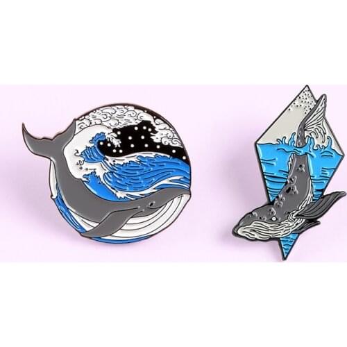 New Cute Ocean Dolphin Whale Round Brooch Cartoon Creative Personality Creative Female Student Korean Tide Badge Pins