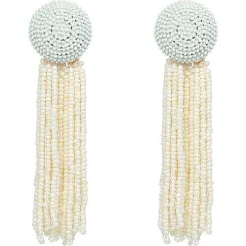 Lureme Bohemian Beaded Earrings Handmade Statement Tassel / Round Dangle Earrings for Women