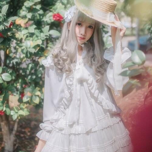 Sweet Long Sleeve Womens Hooded Chiffon Top Ruffled Chiffon Blouse Loli Lolita Clothes Lolita Coat Lolita Op Kawaii Lolita