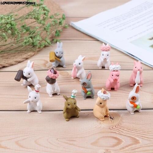 Mini Cute Cartoon Rabbit Action Figures Animal Model Family Miniature Figurine DIY Cute Animal