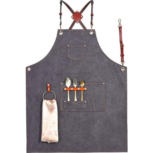 Milk Tea Coffee Shop Barber Dining Roasting Apron Plus Thick Canvas Work Clothes for Women with Tool Pockets Adjustable