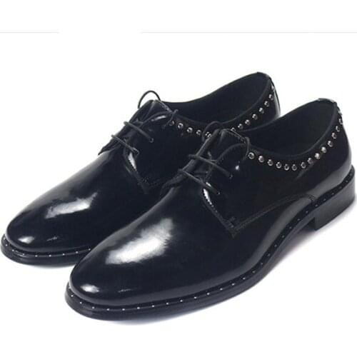 High top formal shoes for men derby handmade men shoes classics black rivet genuine leather wedding shoes